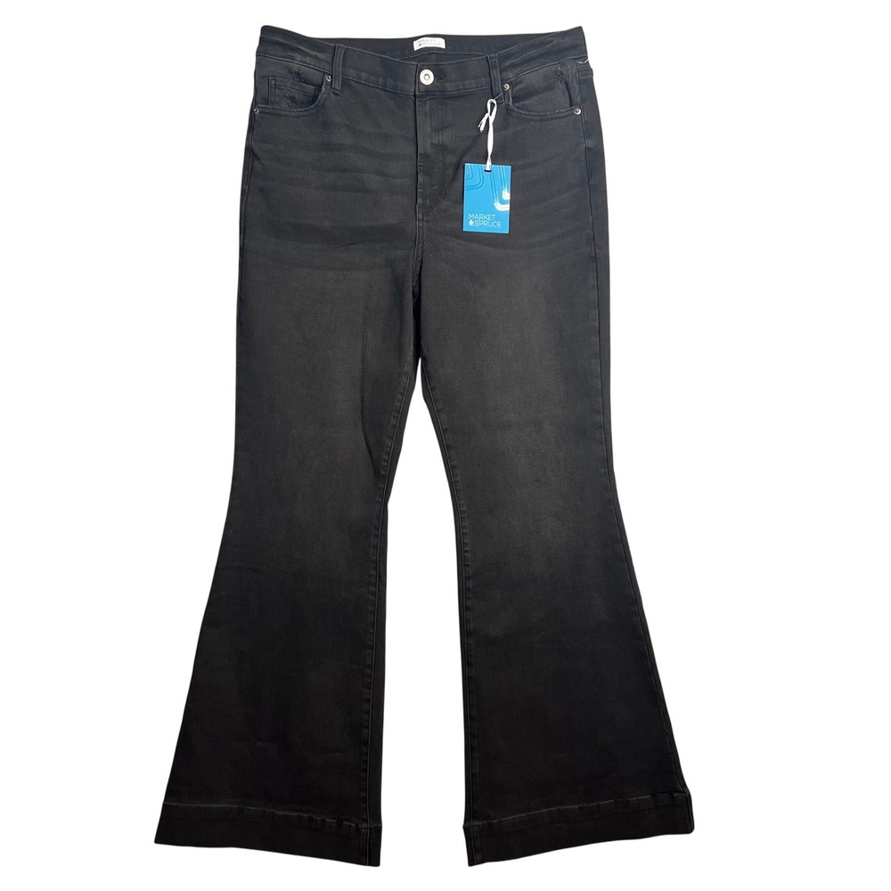 Market & Spruce High Rise Flare Leg Jeans Sizeโ 16 Black Boho Festival NWT